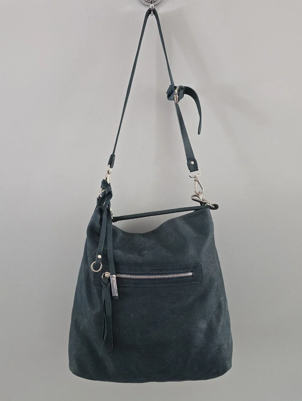 Gianni Chiarini Large Teal Blue Italian Leather Hobo Bag Silver Hardware